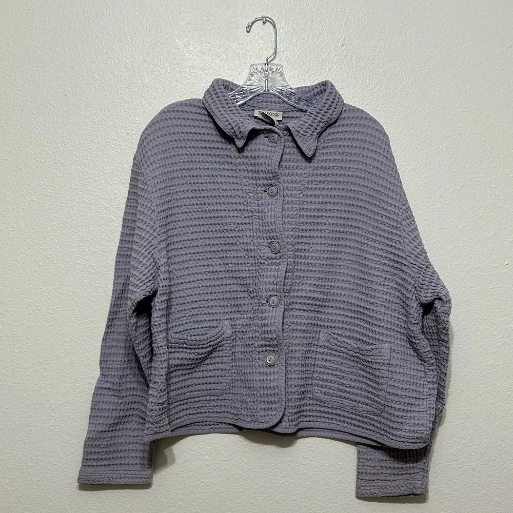 Seasons Sport Purple Button Up‎ Waffle Knit Union Made Canada Jacket Women's XL